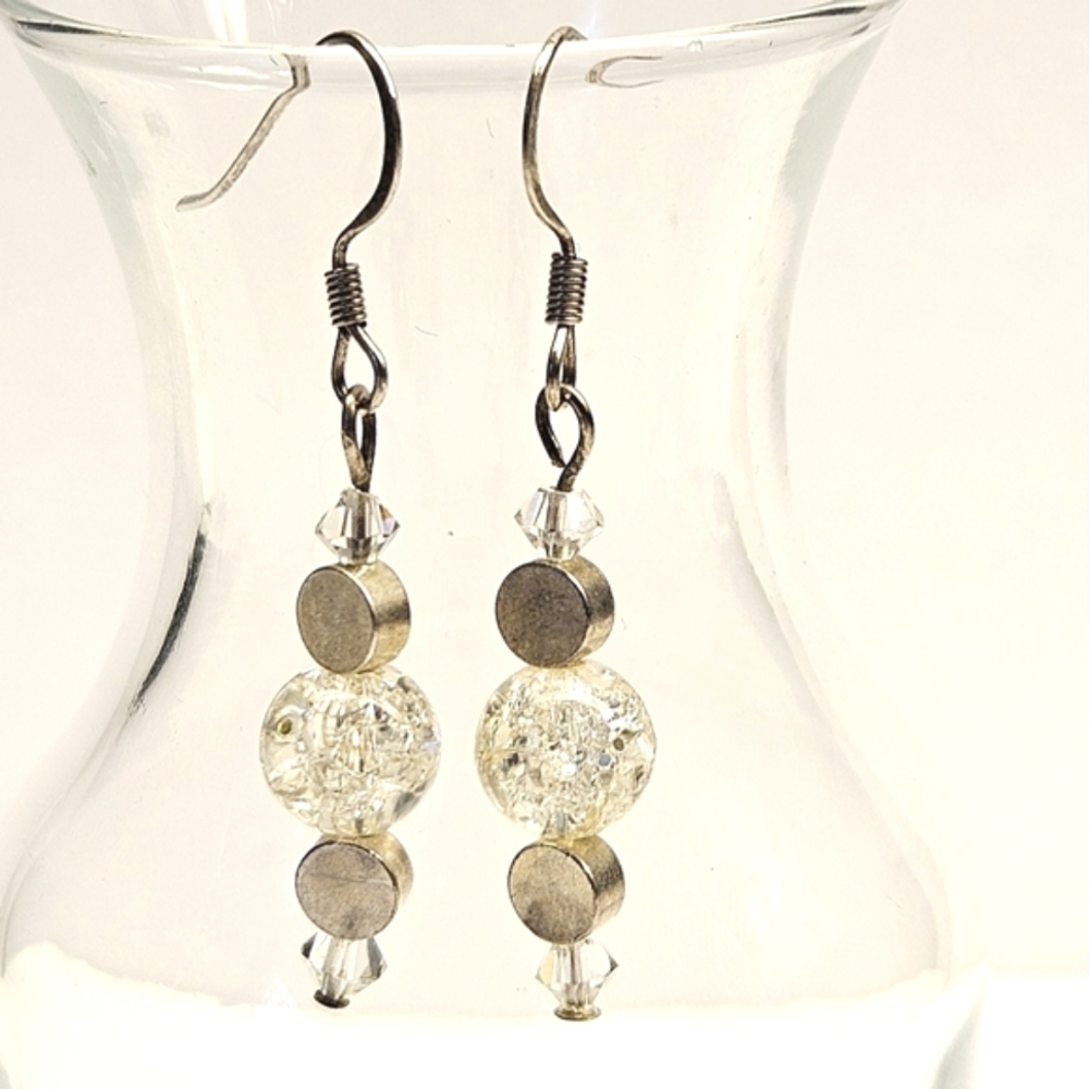 Clear Glass and Silver Beaded Earrings